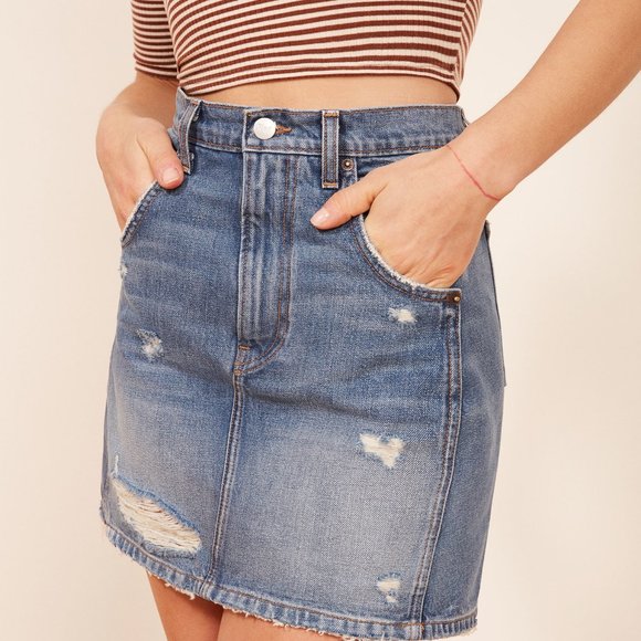 Reformation Sami Distressed Jean Skirt Size 25 - Picture 2 of 9